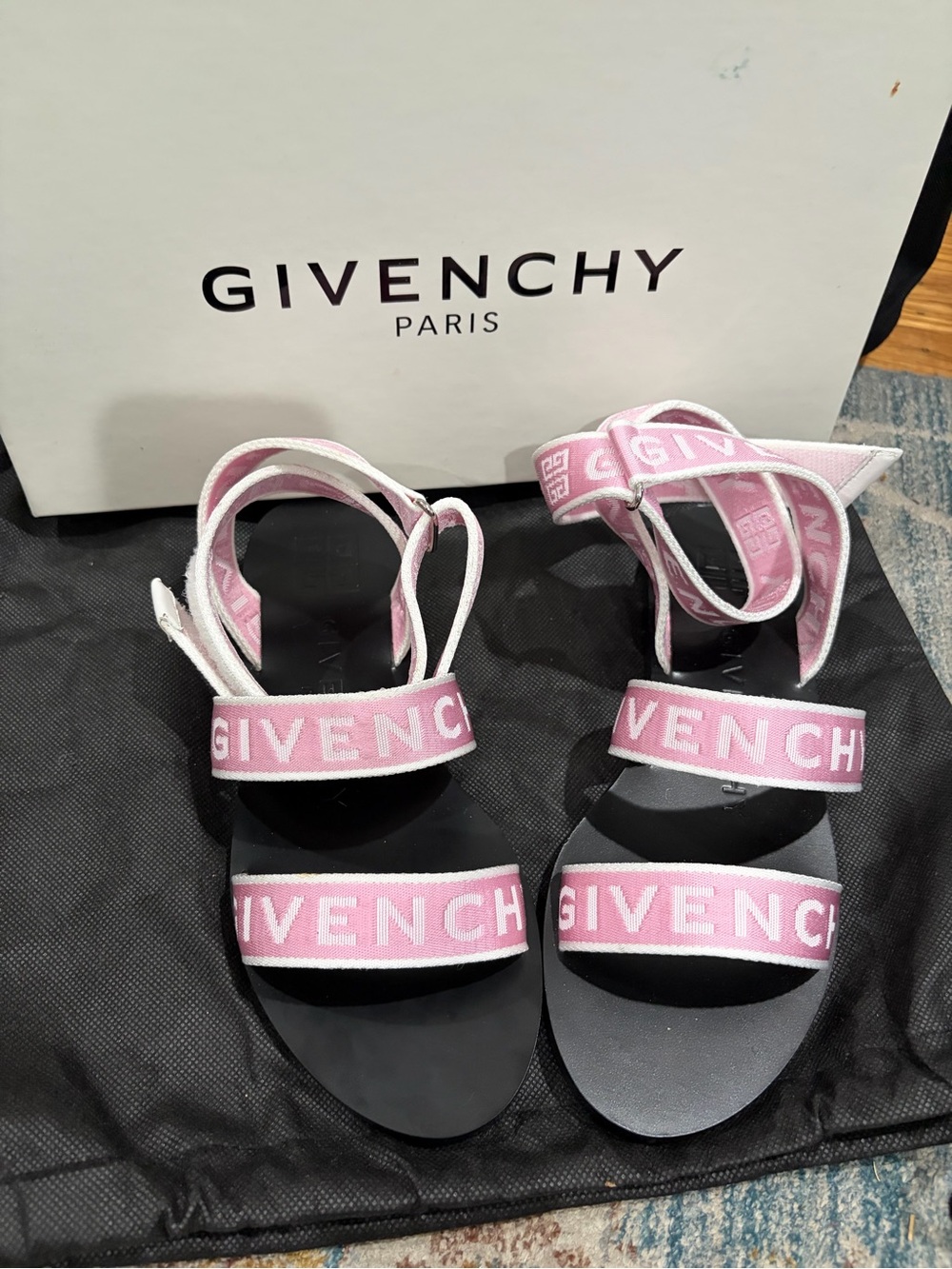 Givenchy Pink and White Logo Strap Sandals